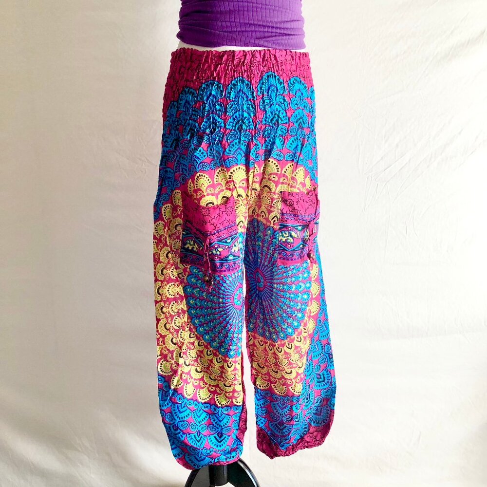 Low Rise Harem Pants Rangoli Print Pink - Picture 3 of 8